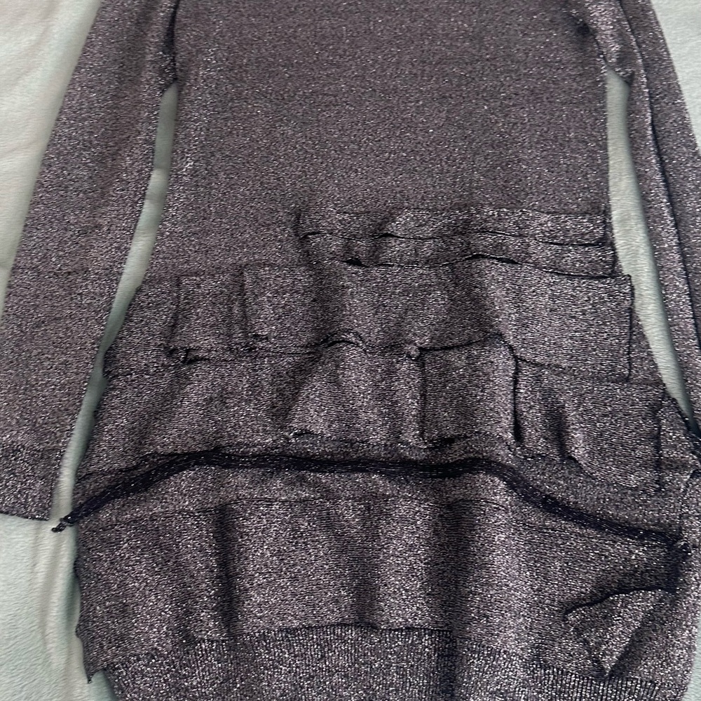 BCBGMaxAzria Gray Crew Neck Sweater with Ruffle Details